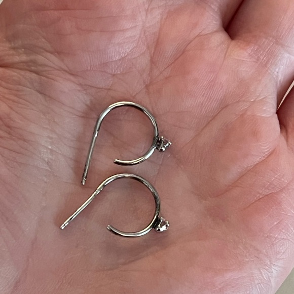 Dainty Silver Huggie Drop Hoop Earrings - Picture 6 of 6